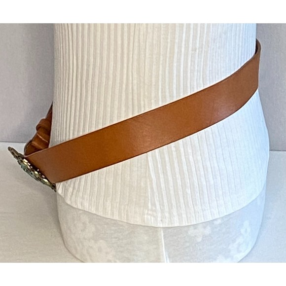 Coldwater Creek Womens Leather Belt Med Turquoise Chips Medallion Brass Buckle main image 14